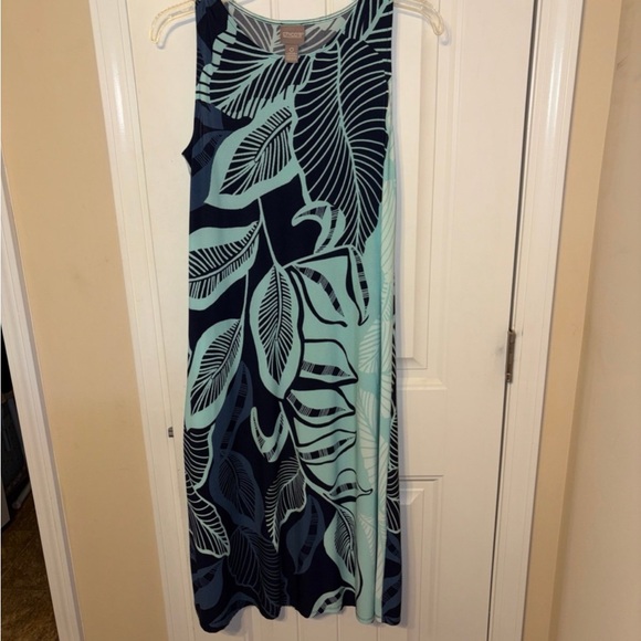 Chico's Teal and Navy Leaf-Print Sleeveless Tank S (size 0) - Picture 2 of 9